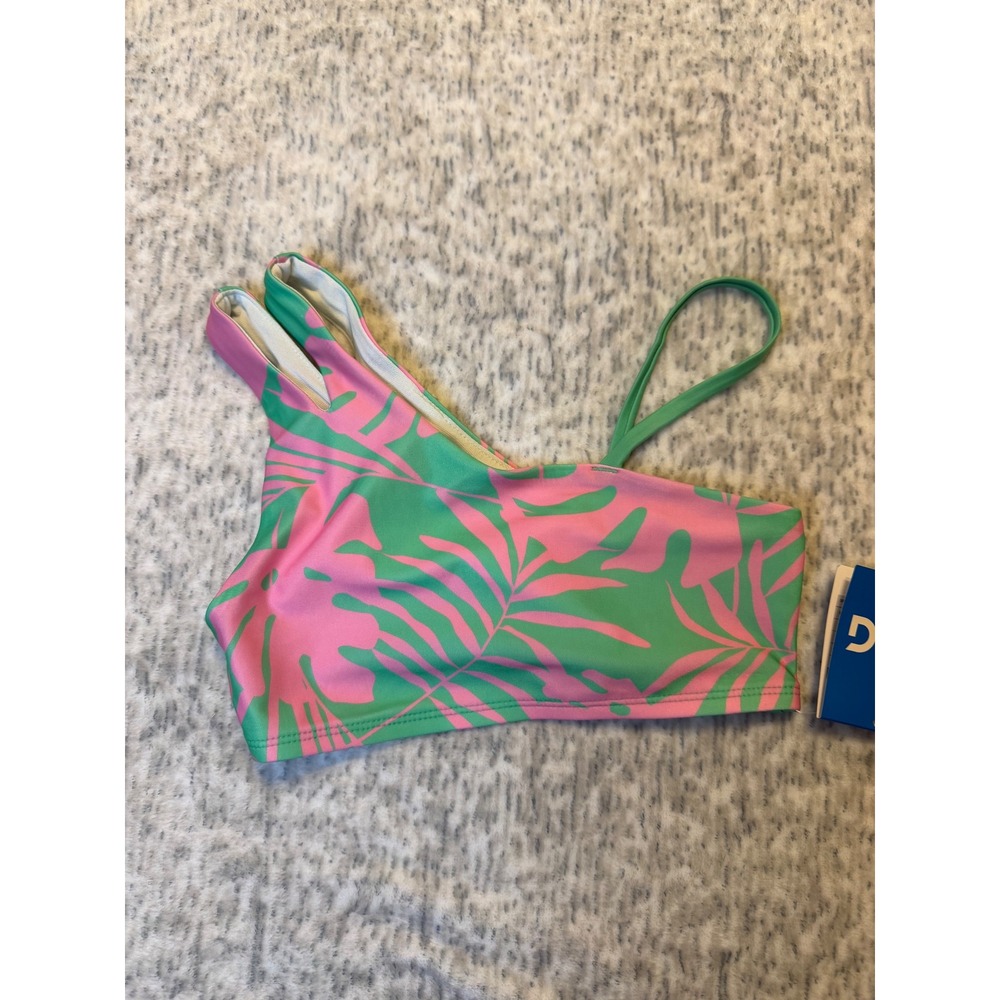 DSG Girls Asymmetric Swim Top Panana Palms Pink Green Size S‎ UPF 50 NWT